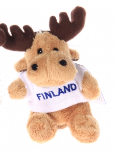 Schlüsselanhänger Elch mit weißem T-Shirt "Finland"