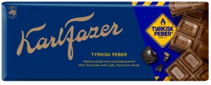 Karl Fazer Tyrkisk Peber - Milchschokolade mit scharfem Lakritz, 200 g Tafel