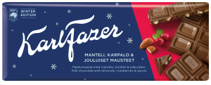 Karl Fazer Winter Edition - Milchschokolade mit Mandeln, Cranbeeren und Wintergewürzen, 200 g Tafel