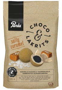 Panda Choco & Lakrits Suolainen Karamelli Suklaa Lakritz-Kugeln mit salzigem Karamell und Schokolade, 120 g