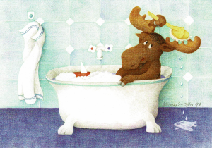 Postkarte Erik der Elch in der Badewanne