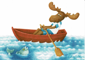 Postkarte Erik der Elch im Ruderboot