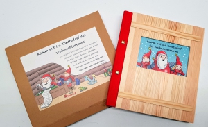 Komm mit ins Tonttudorf des Weihnachtsmanns - Kinderbuch mit Holzeinband