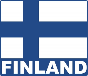 Aufkleber Finnlandfahne mit Schriftzug "Finland", 5 x 6 cm