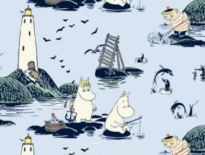 Havi Moomin Paperilautasliinat Papier-Servietten "Ein Tag am See", hellblau