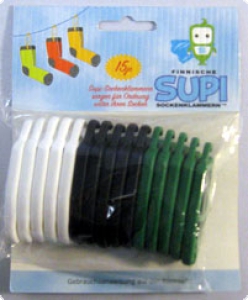 SUPI Sockenklammern für die Waschmaschine, 15 Stück, Weiss, Schwarz, Grün