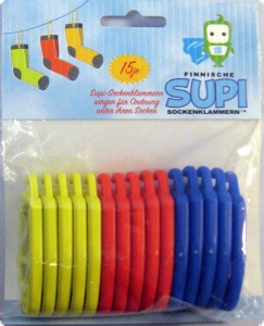 SUPI Sockenklammern für die Waschmaschine, 15 Stück, Rot, Gelb, Blau