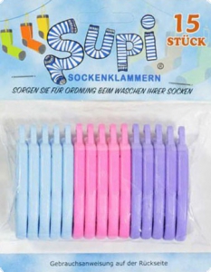 SUPI Sockenklammern für die Waschmaschine, 15 Stück, Pastell - rosa, blau, lila