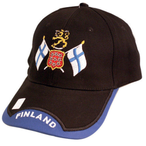 Kappe mit Finlandfahnen, Flagge und Löwe