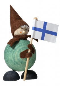 Waldtonttu Wichtel Suominen mit finnischer Fahne