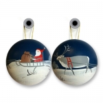 Joulupallo Poro ja Pukki Christbaumkugel Rentier und Weihnachtsmann aus Holz